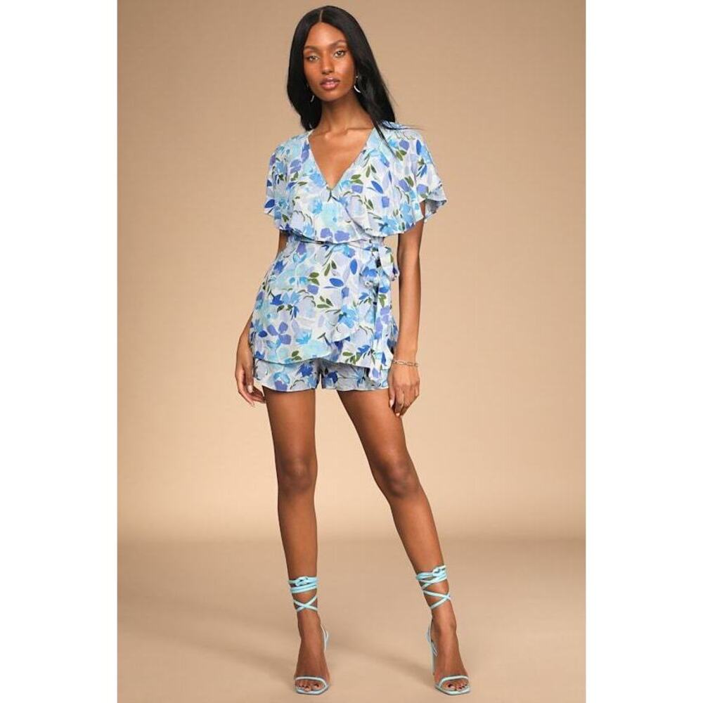 Lulus Prime Inspiration Ivory Multi Floral Print Cutout Skort Romper White